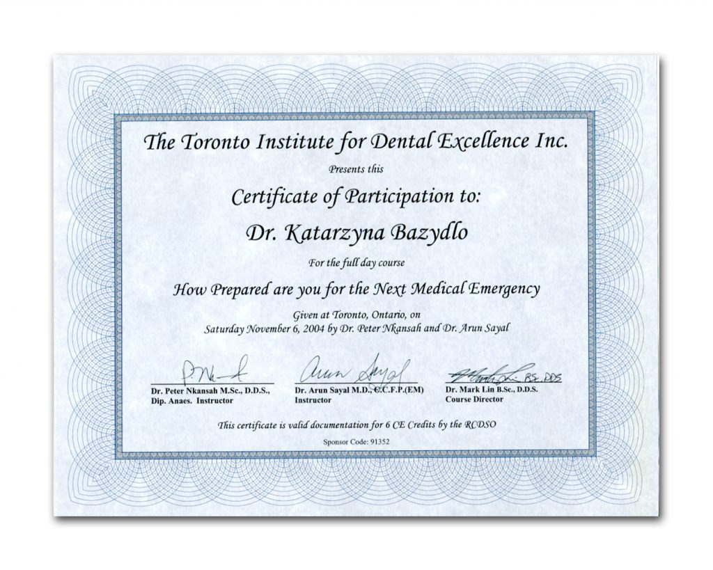 medical emergencies in the dental office certificate